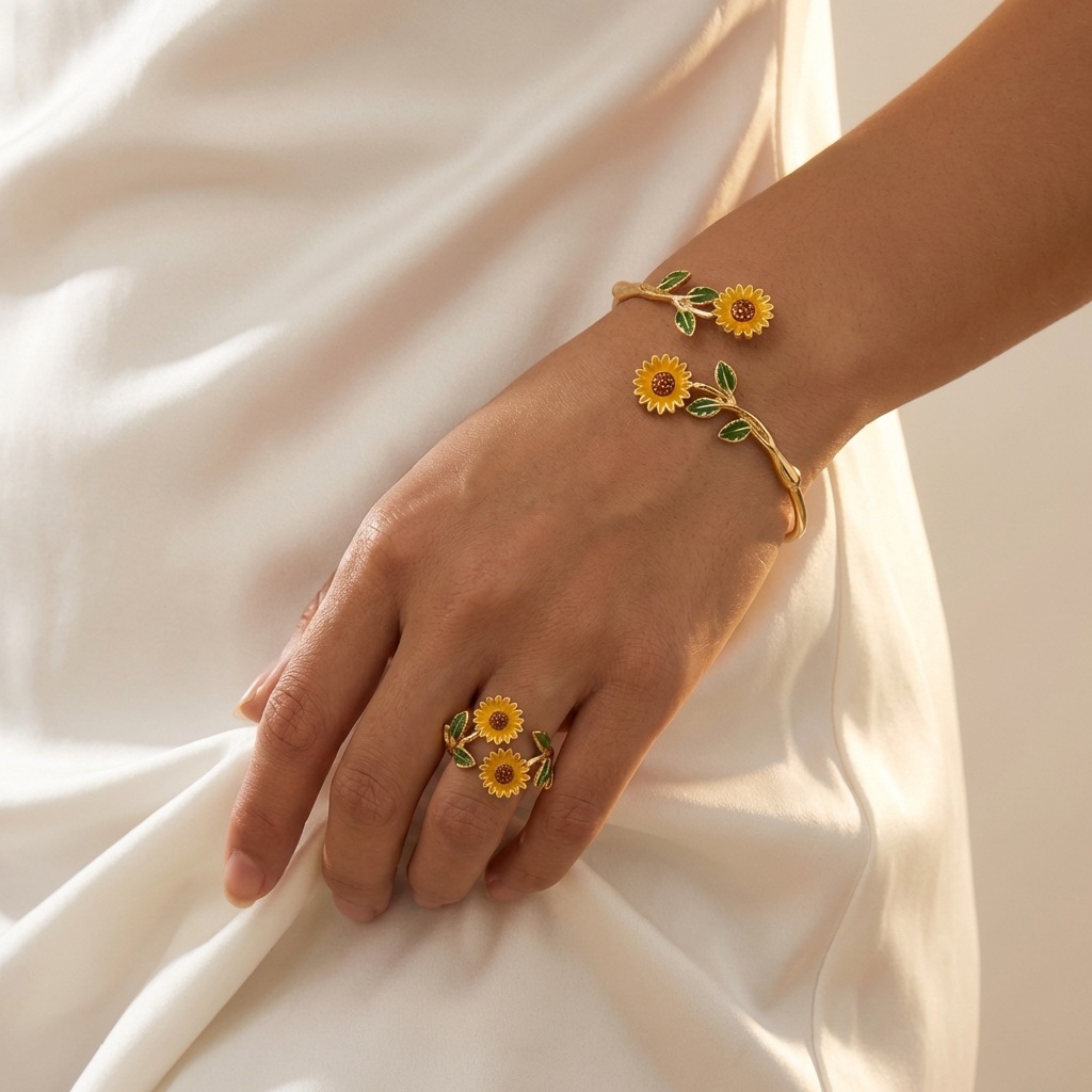 Fresh bracelet, ring, small design adjustable set, trend of season