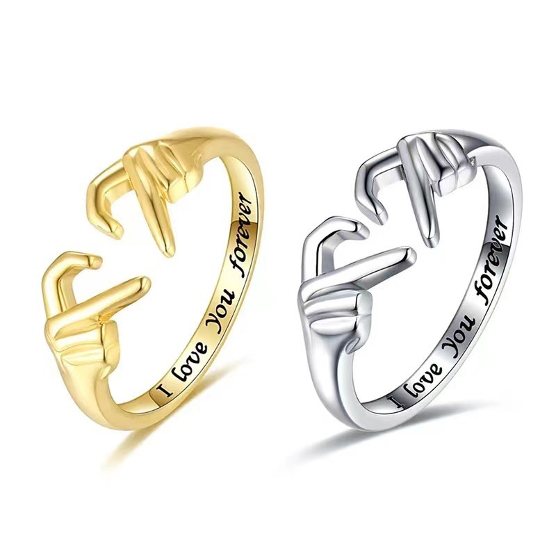 Cross -border hot -selling personality letters I love you forever Creative two hands than mood ring ring ring