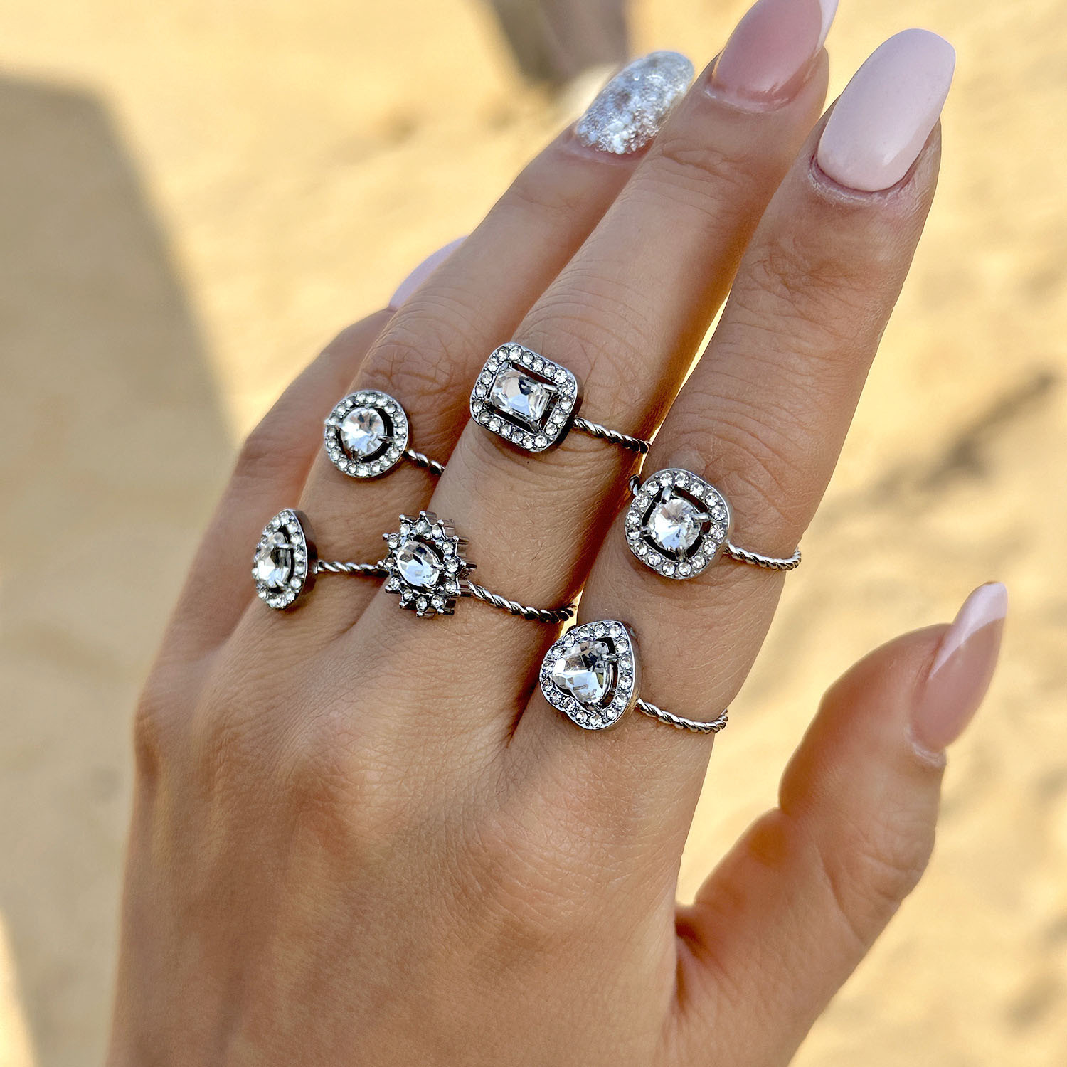 (Cross-border trading), square elegant ring stainless steel for bride, European style