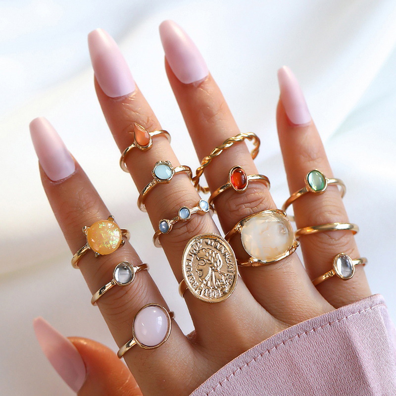 (Cross-border trading), accessory, ring, creative retro set, European style, 12 pieces