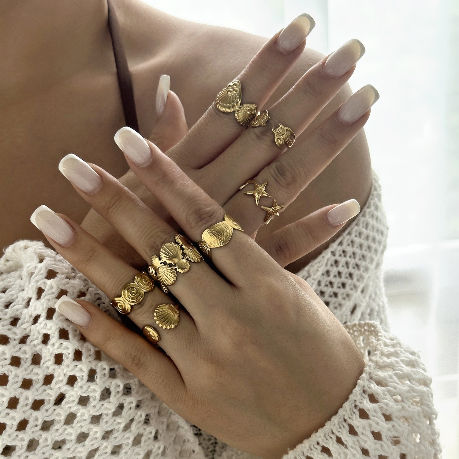 Fashionable small design marine jewelry stainless steel, adjustable ring, European style, high-quality style, trend of season