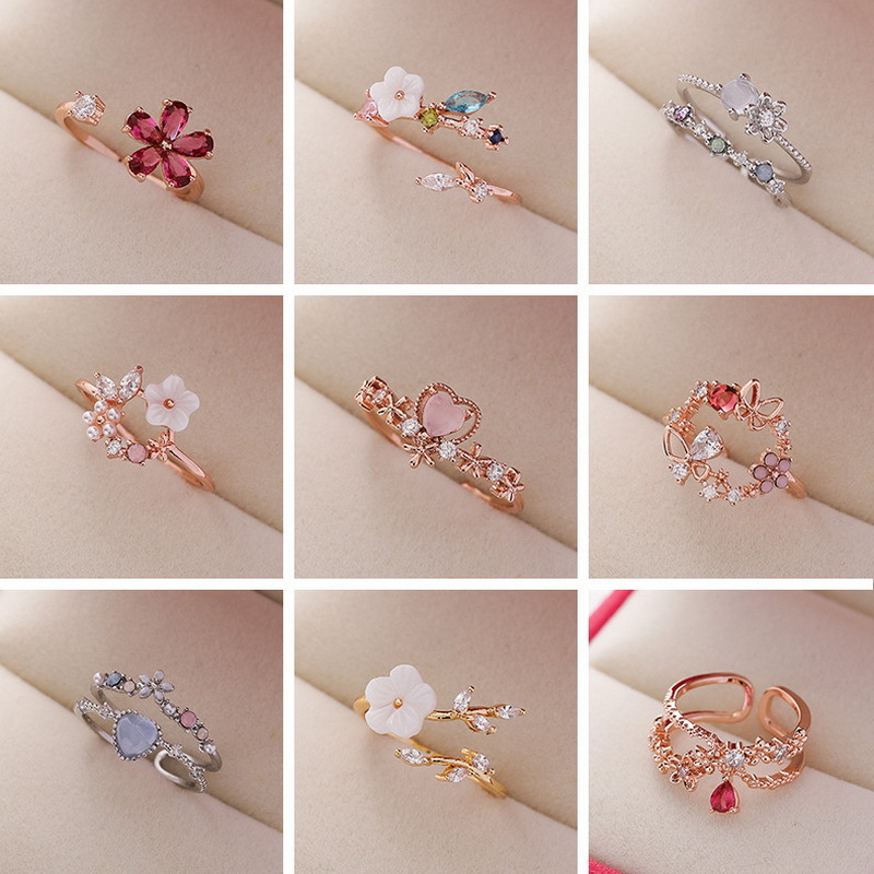 (Cross-border trading), cute universal elegant ring, high-quality style, micro incrustation, flowered